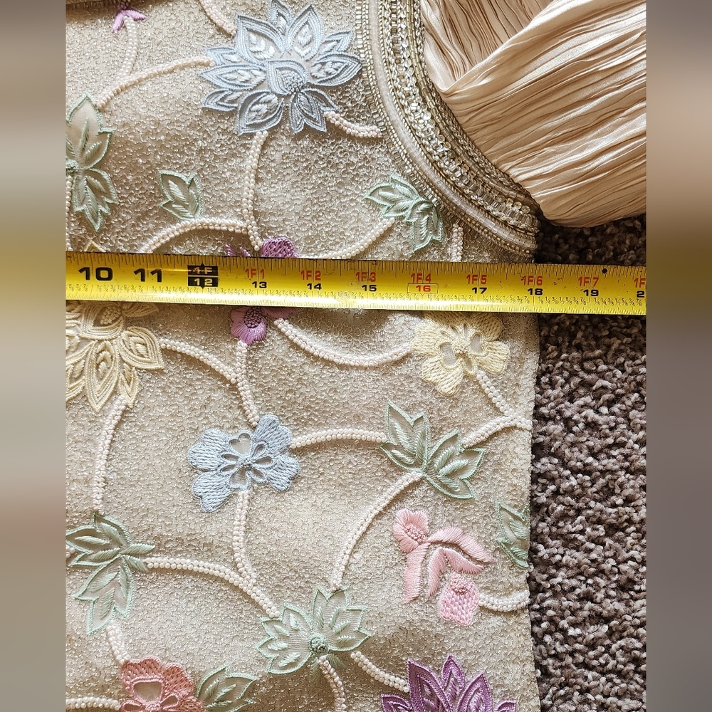 Mary Mcfadden Elegant Floral Embroidered Sequined Dress Sz 8 - Picture 11 of 16